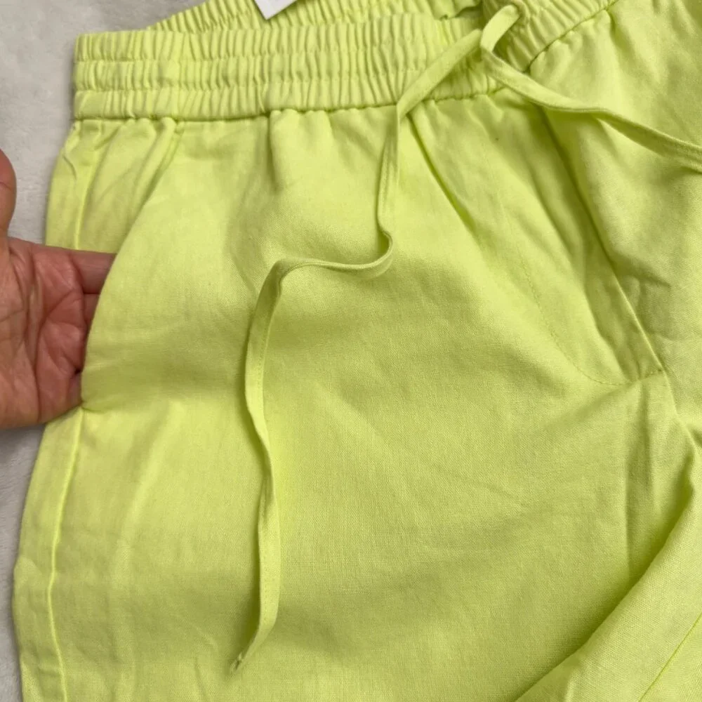 J.Crew Womens Neon Green Drawstring Elastic Waist Pants Size 10 Linen pockets - Picture 6 of 11